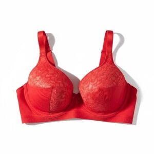 Cacique Lane Bryant Red Floral Lace Unlined Bra Full Coverage 46DDD